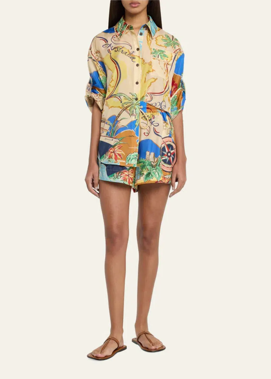 Zimmermann Alight Short Sleeve Shirt and Draw Waist Shorts Set Nautical Map Size 0/Au 8  for rent on The Volte - main image