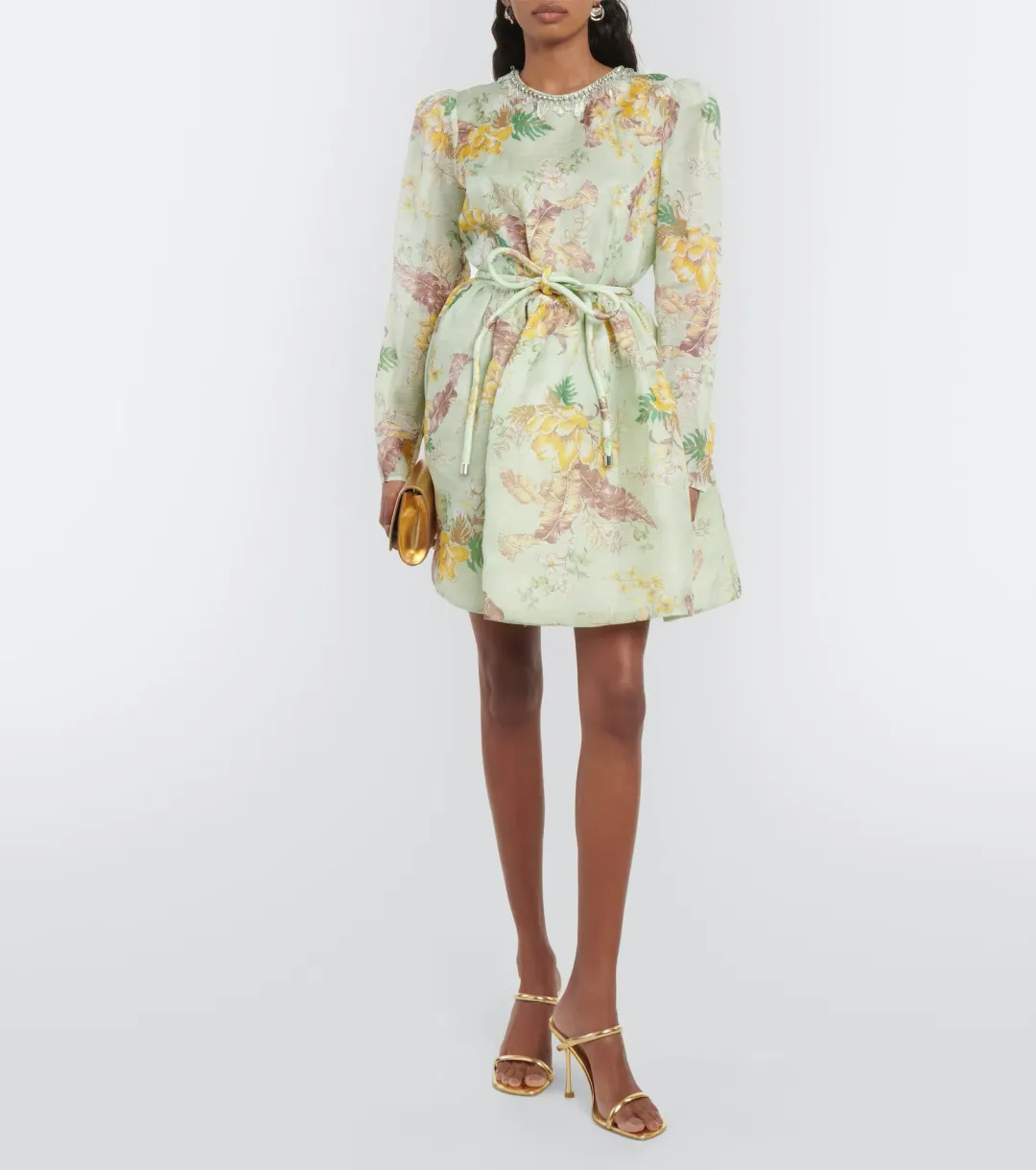 Zimmermann The Matchmaker Tulip Mini Dress in Mint Tropical Floral Size 0 / AU 8 for rent on The Volte - main image