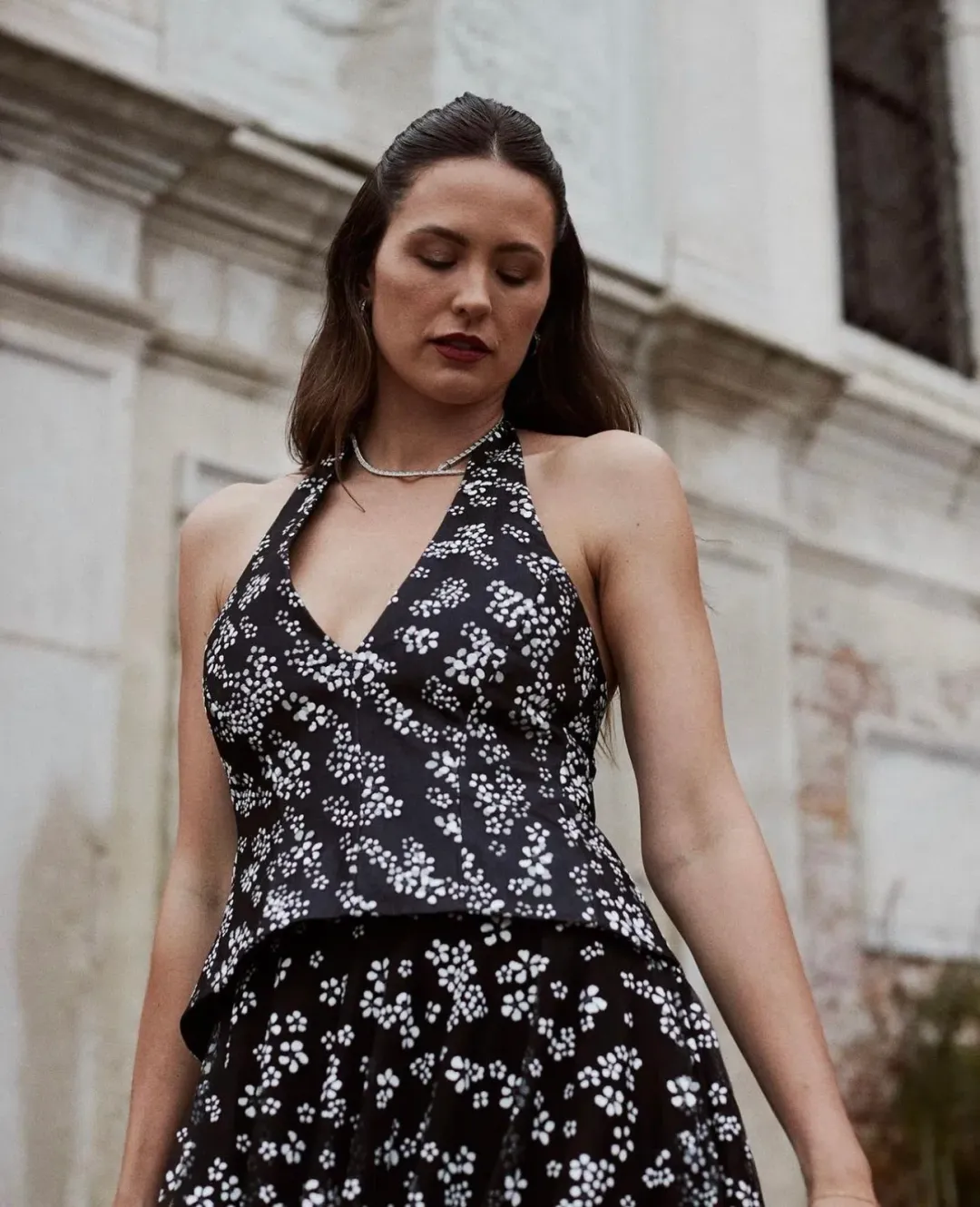 Scanlan Theodore Floral Tulle Halter Top and Skirt Set Black Size 8 for rent on The Volte - main image