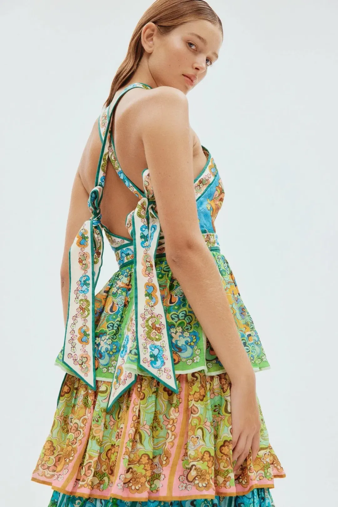 Alemais Dreamer Halter Tier Midi Dress Multi Size 8 for rent on The Volte - main image