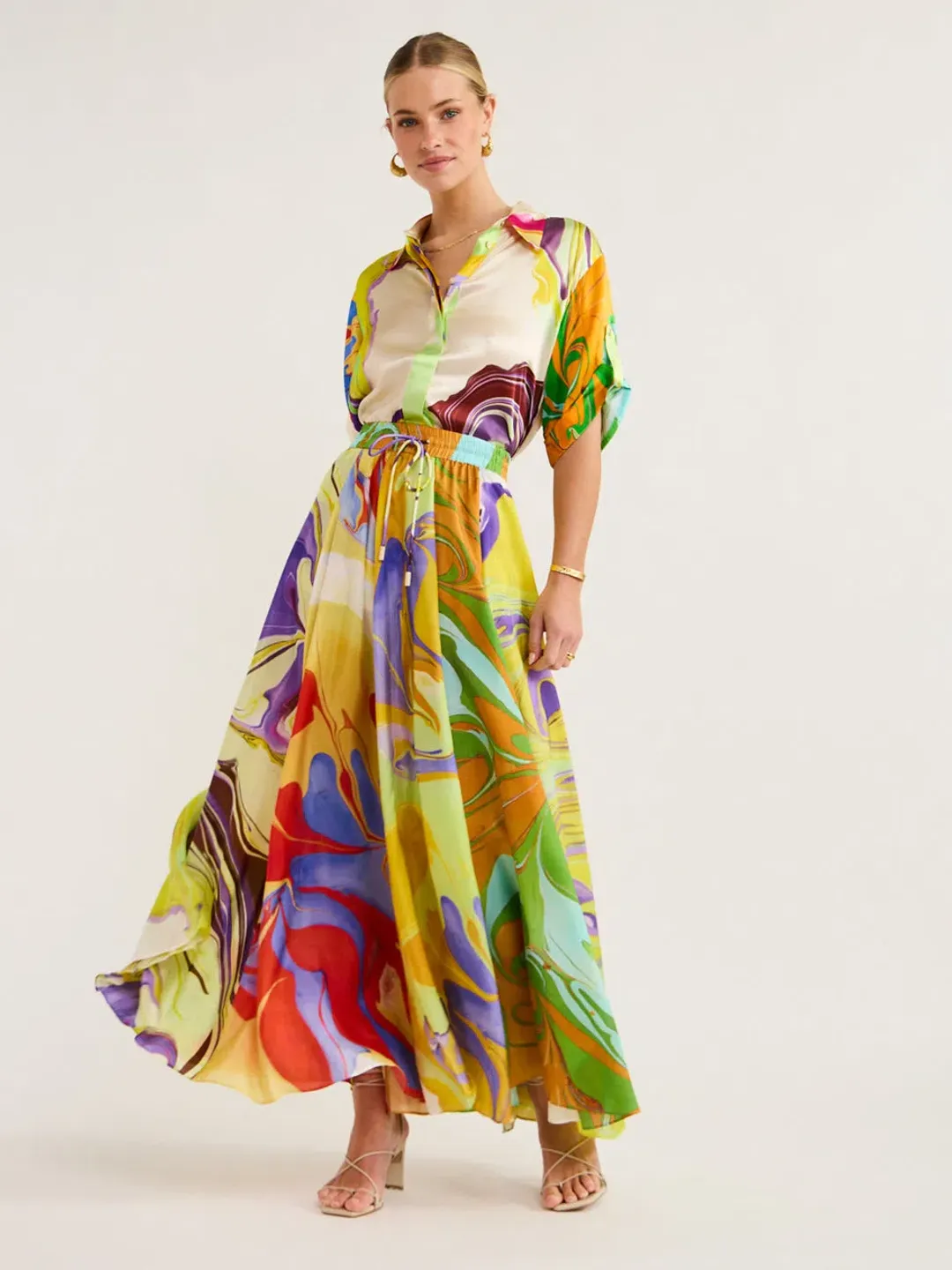 Alemais Luca Silk Shirt And Skirt Multi Size 8/10  for rent on The Volte - main image