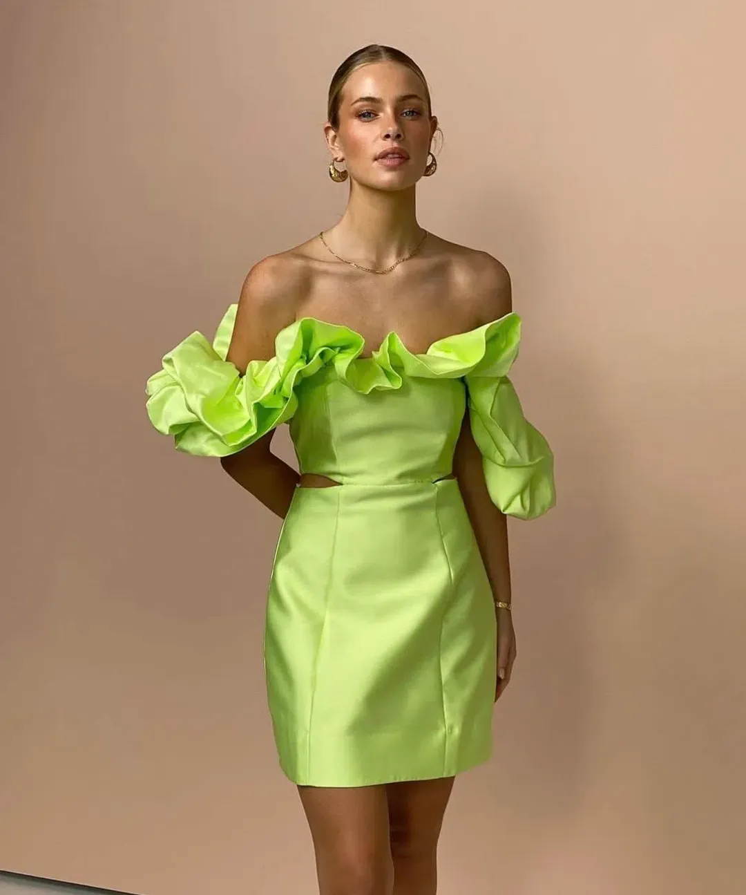Alemais Suzi Off Shoulder Mini Dress Green Size 10 for rent on The Volte - main image