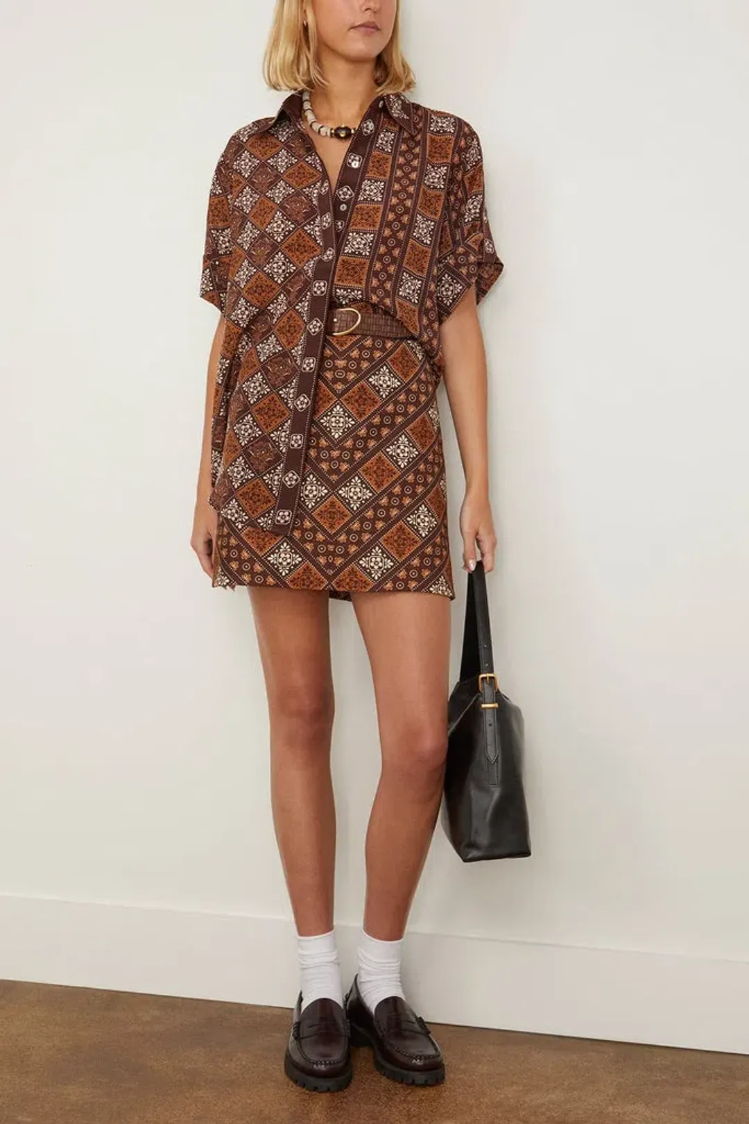 Alemais Carmella Shirt And Mini Skirt Set Brown/Print Size 8 for rent on The Volte - main image