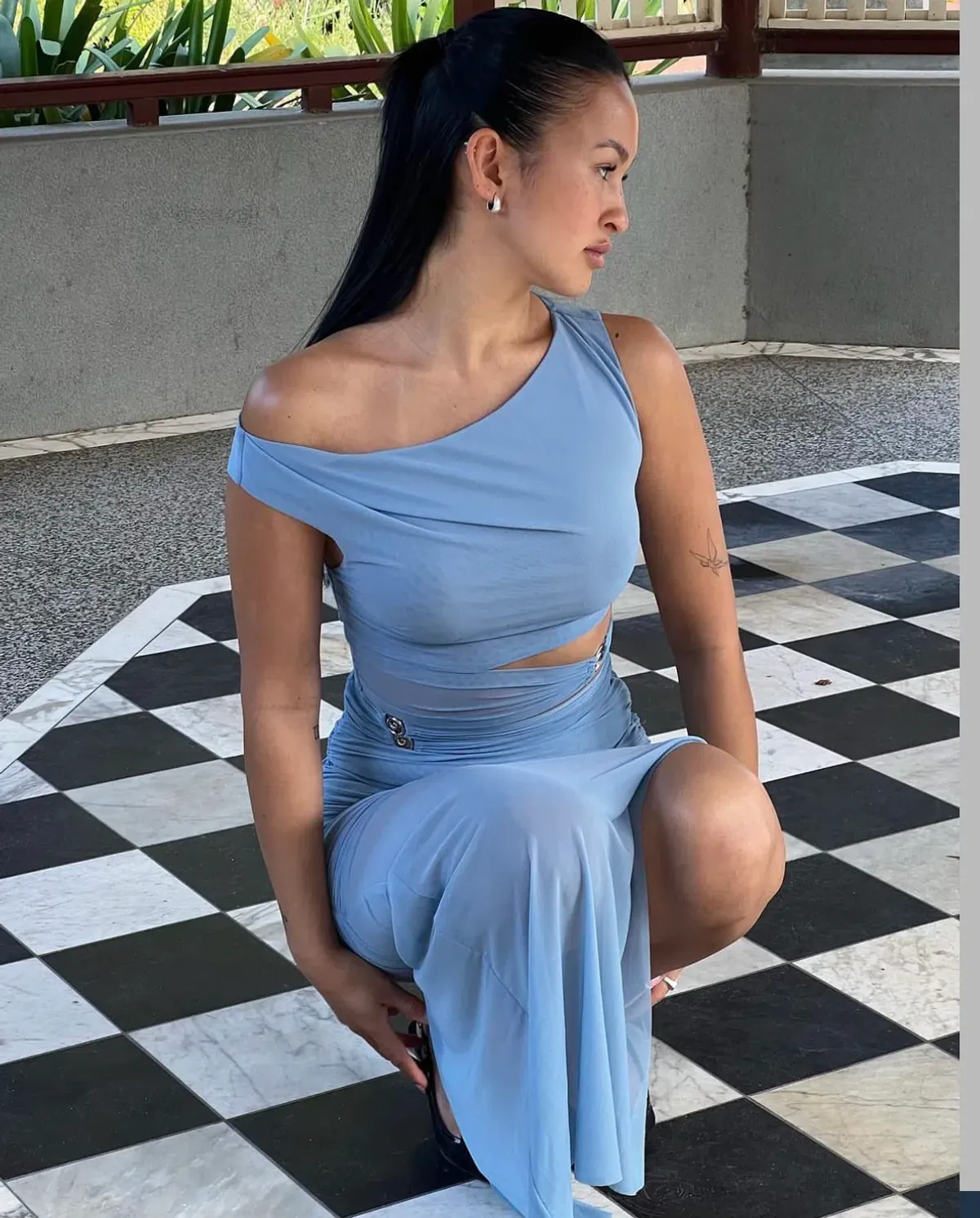 Bec & Bridge Whorl Asym Mesh Maxi in Merdian Blue Size 10 - Image 2