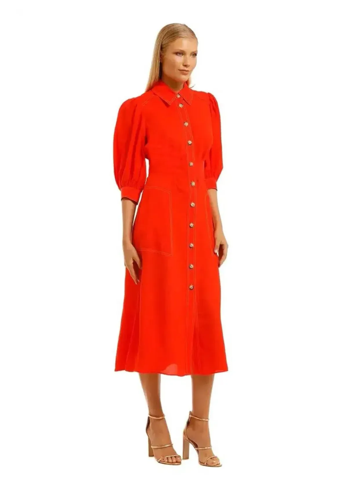 Ginger & Smart Memoir Midi Shirt Dress in Tango Red Size 16 - Image 1