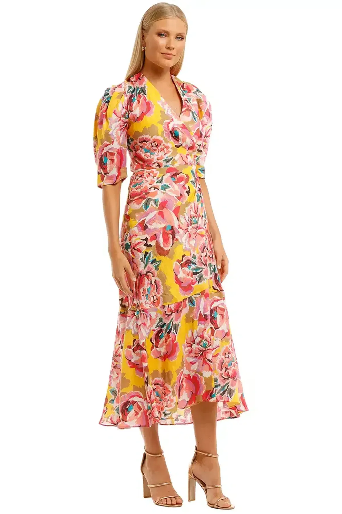 Ginger & Smart Flourish Wrap Dress in Yellow Floral Size 10 - Image 2