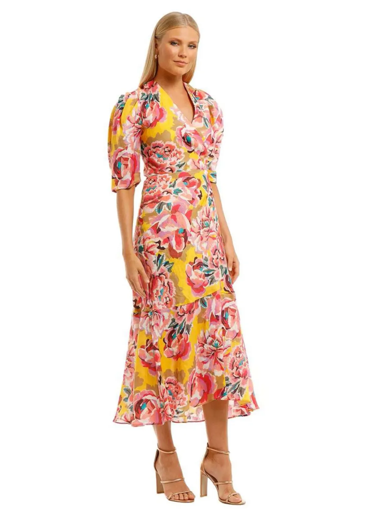 Ginger & Smart Flourish Wrap Dress in Yellow Floral Size 12 - Image 1