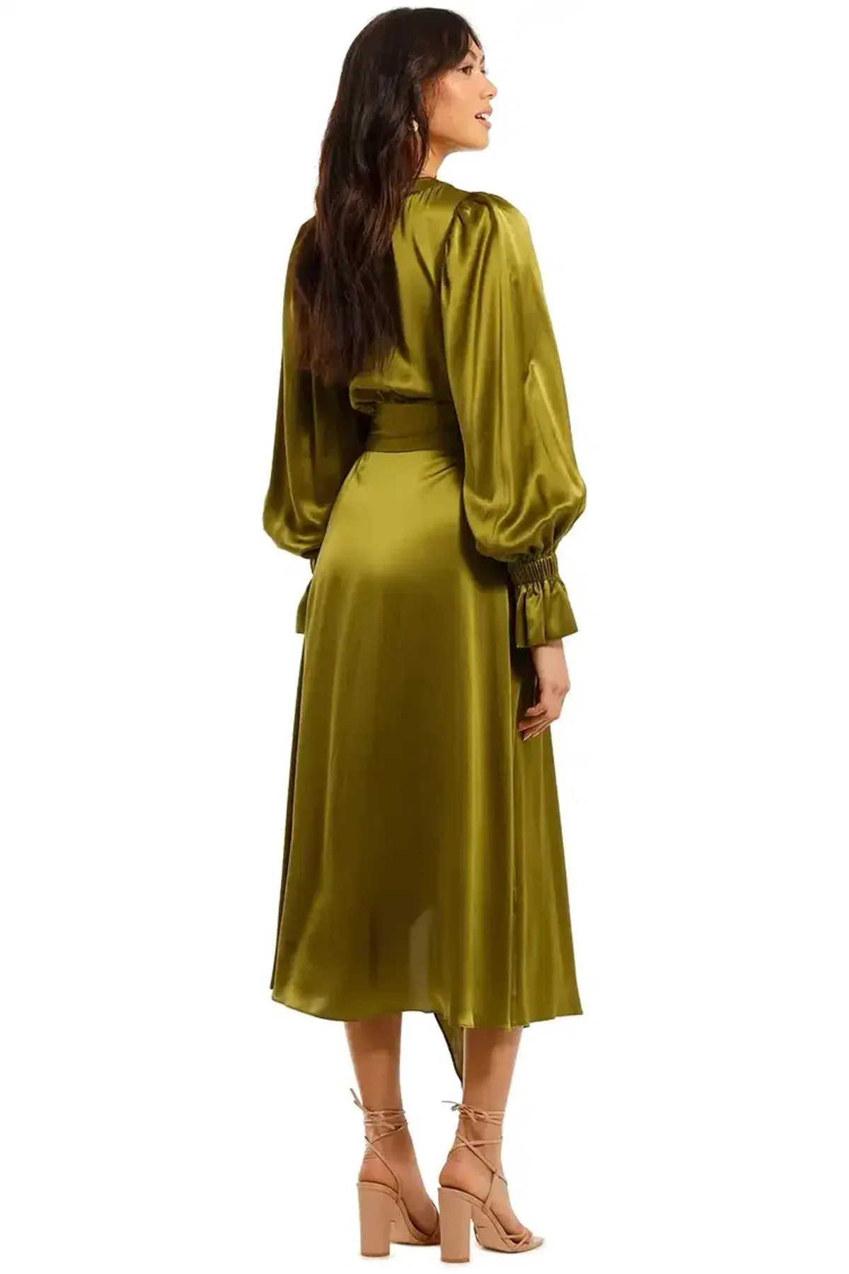 Ginger & Smart Molten Wrap Midi Dress in Chartreuse Size 10 - Image 3