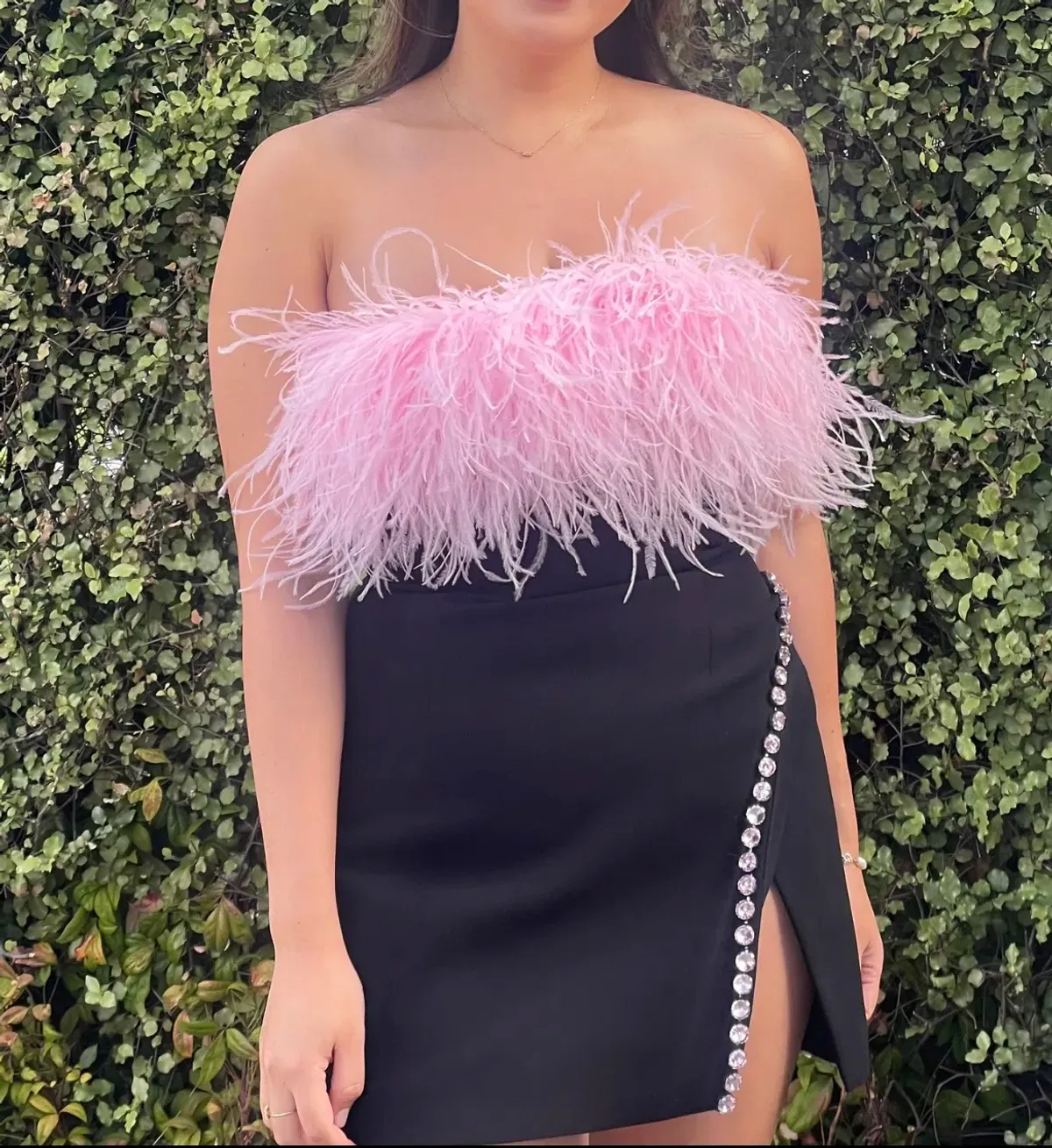 Self Portrait Feather Trimmed Crepe Mini Dress Black Size AU 8 - Image 3