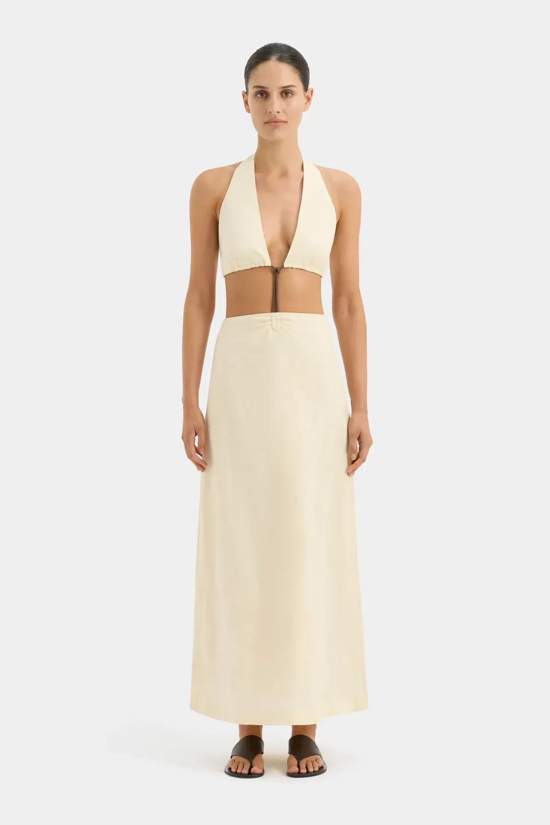 Sir The Label Josefina Corded Cut Out Dress Warm Ivory Size 0 /AU 6 for rent on The Volte - main image