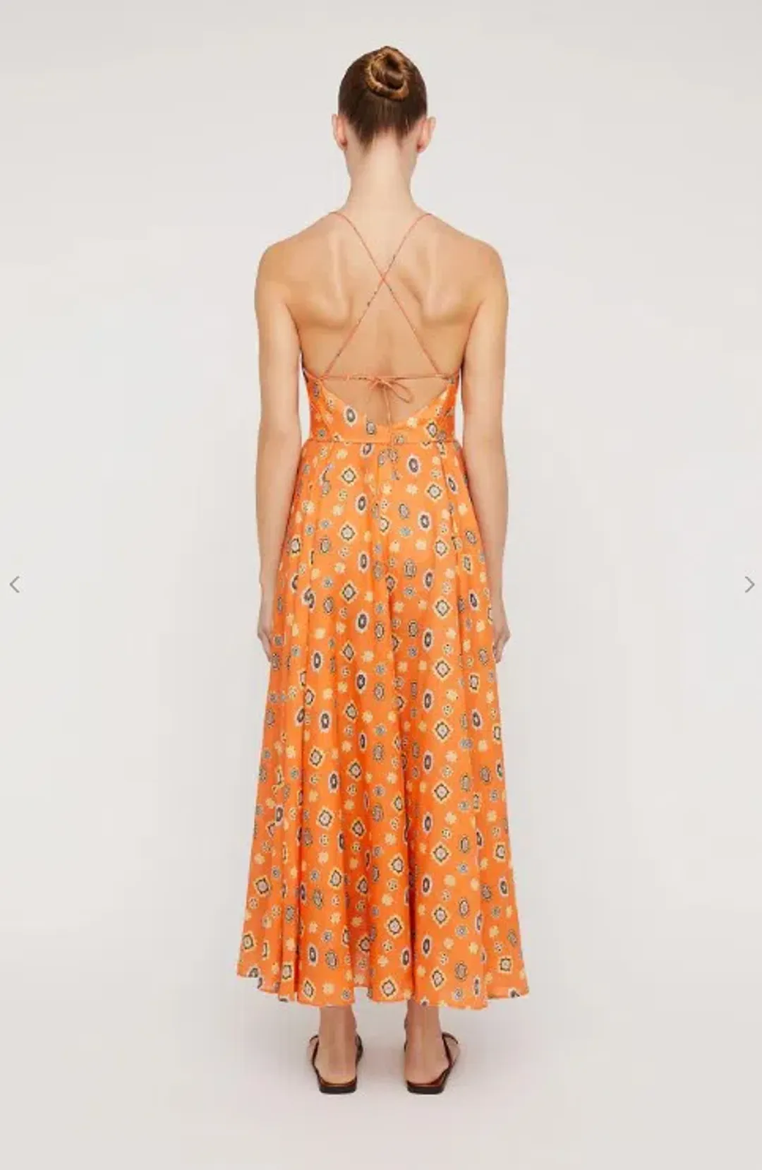 Scanlan Theodore Foulard Linen Strappy Dress Tangerine Orange Floral Size S / AU 8 for rent on The Volte - main image
