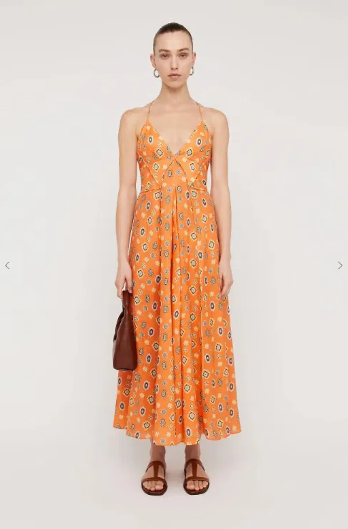 Scanlan Theodore Foulard Linen Strappy Dress Tangerine Orange Floral Size S / AU 8 - Image 1