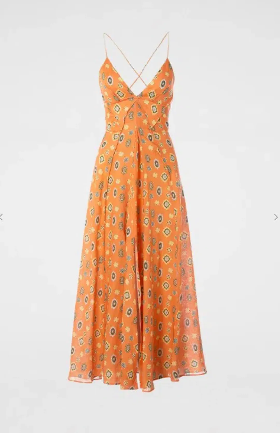 Scanlan Theodore Foulard Linen Strappy Dress Tangerine Orange Floral Size S / AU 8 for rent on The Volte - main image