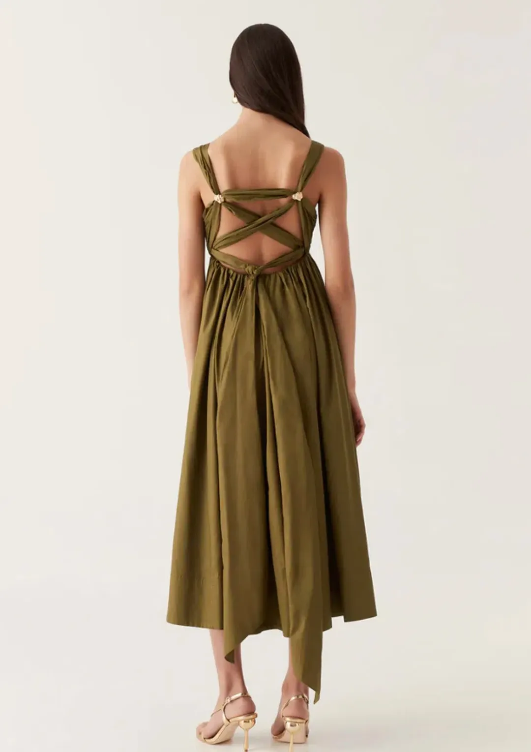Aje Nova Tie Back Midi Dress Green Size 14 for rent on The Volte - main image