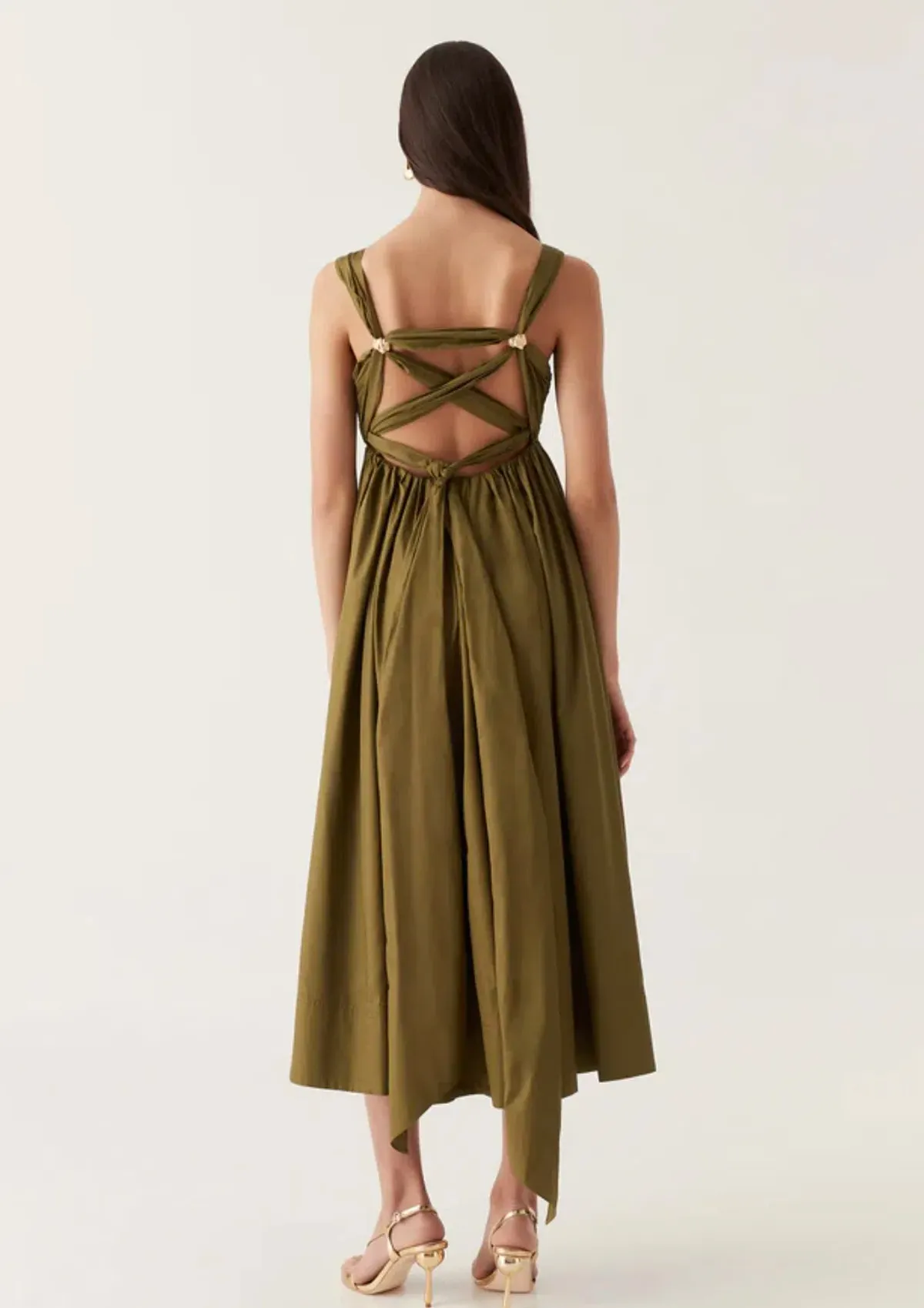Aje Nova Tie Back Midi Dress Green Size 14 - Image 3