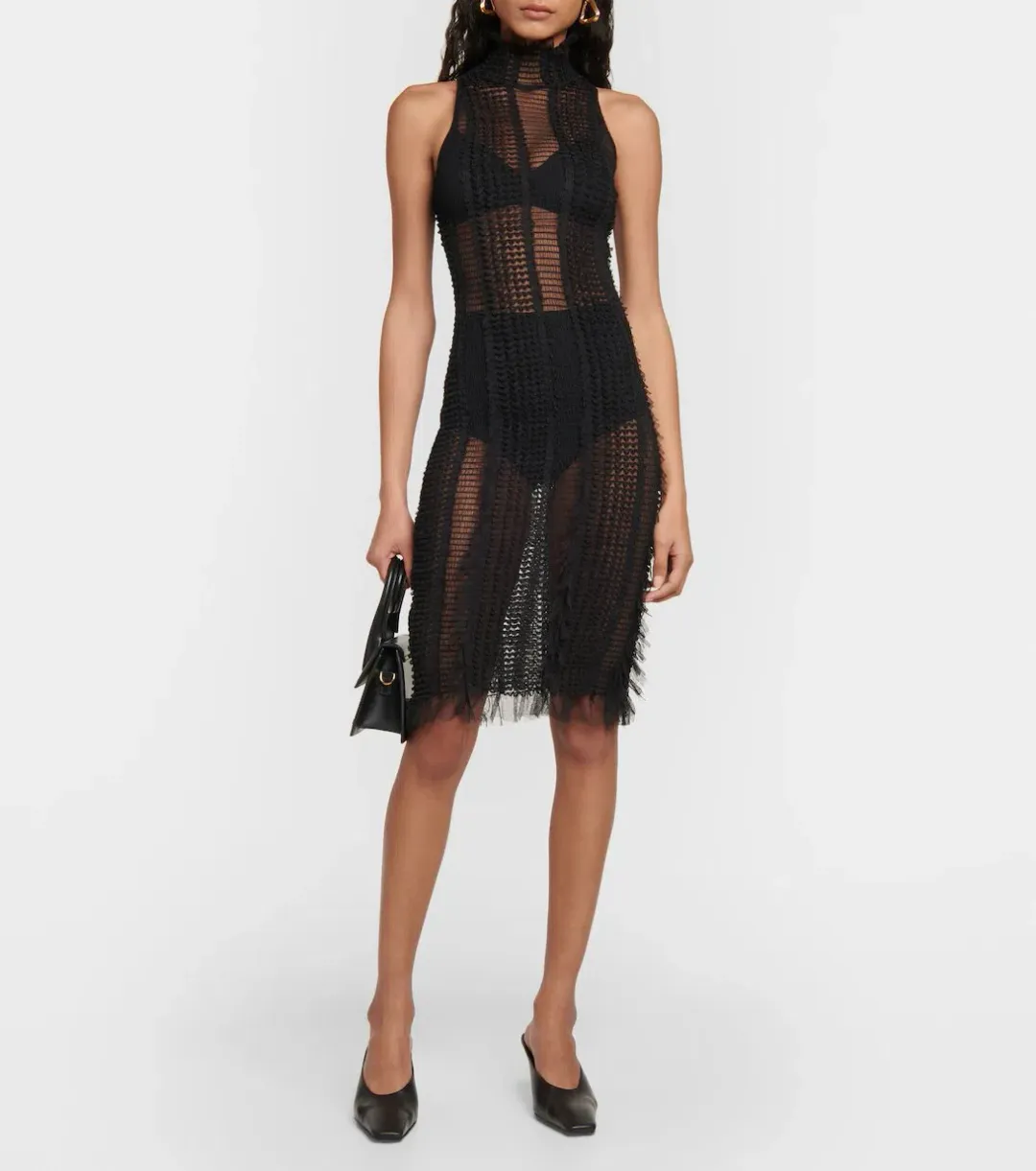 Roberta Einer Angel Sheer Mini Dress Black Size 6 for rent on The Volte - main image
