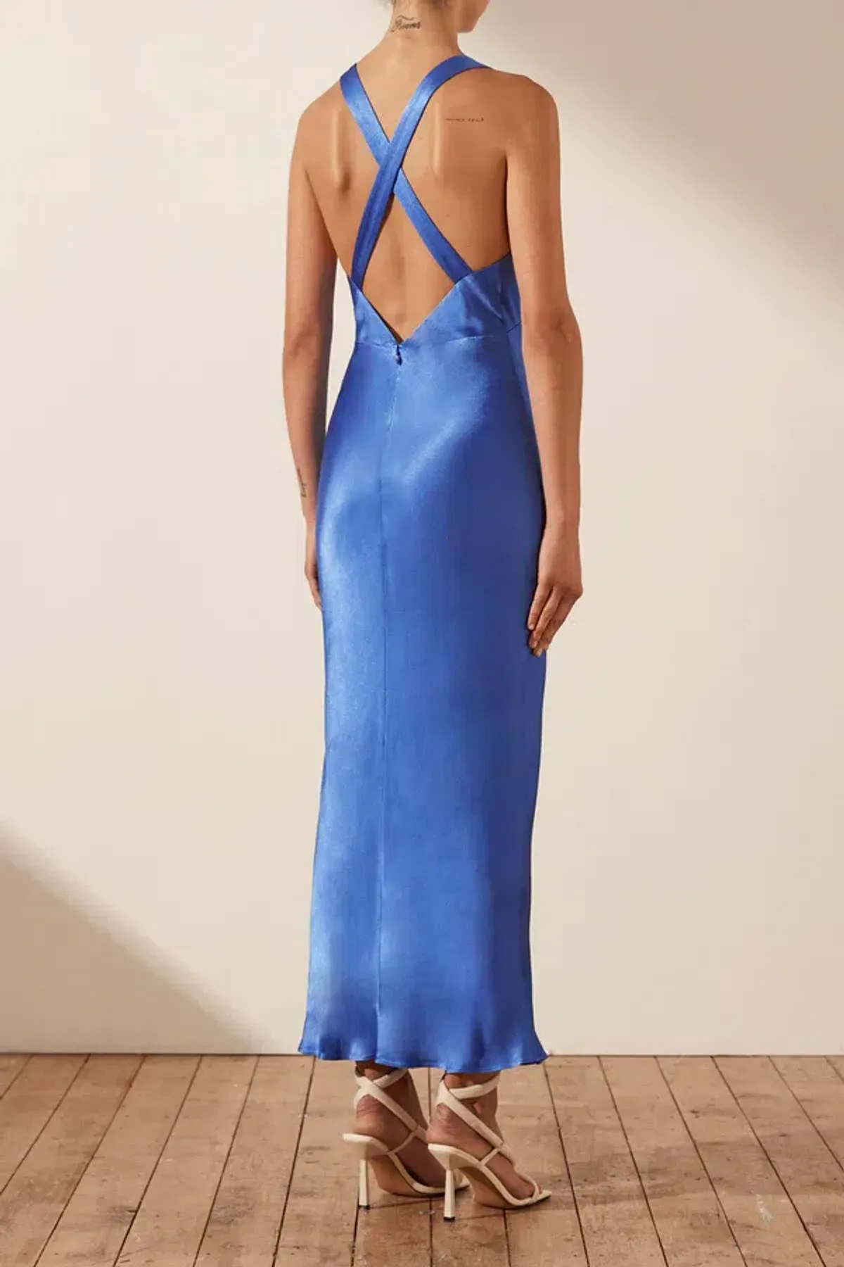 Shona Joy Oliviera Plunged Cross Back Midi Dress Strong Blue Size 6  - Image 3