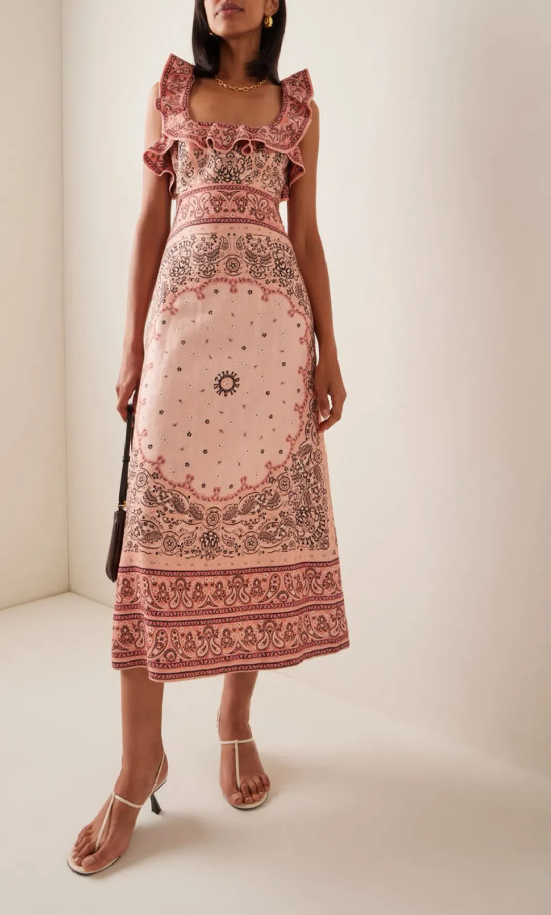 Zimmermann Matchmaker Frilled Midi Pink Bandana  Size 2 / AU 12 for rent on The Volte - main image