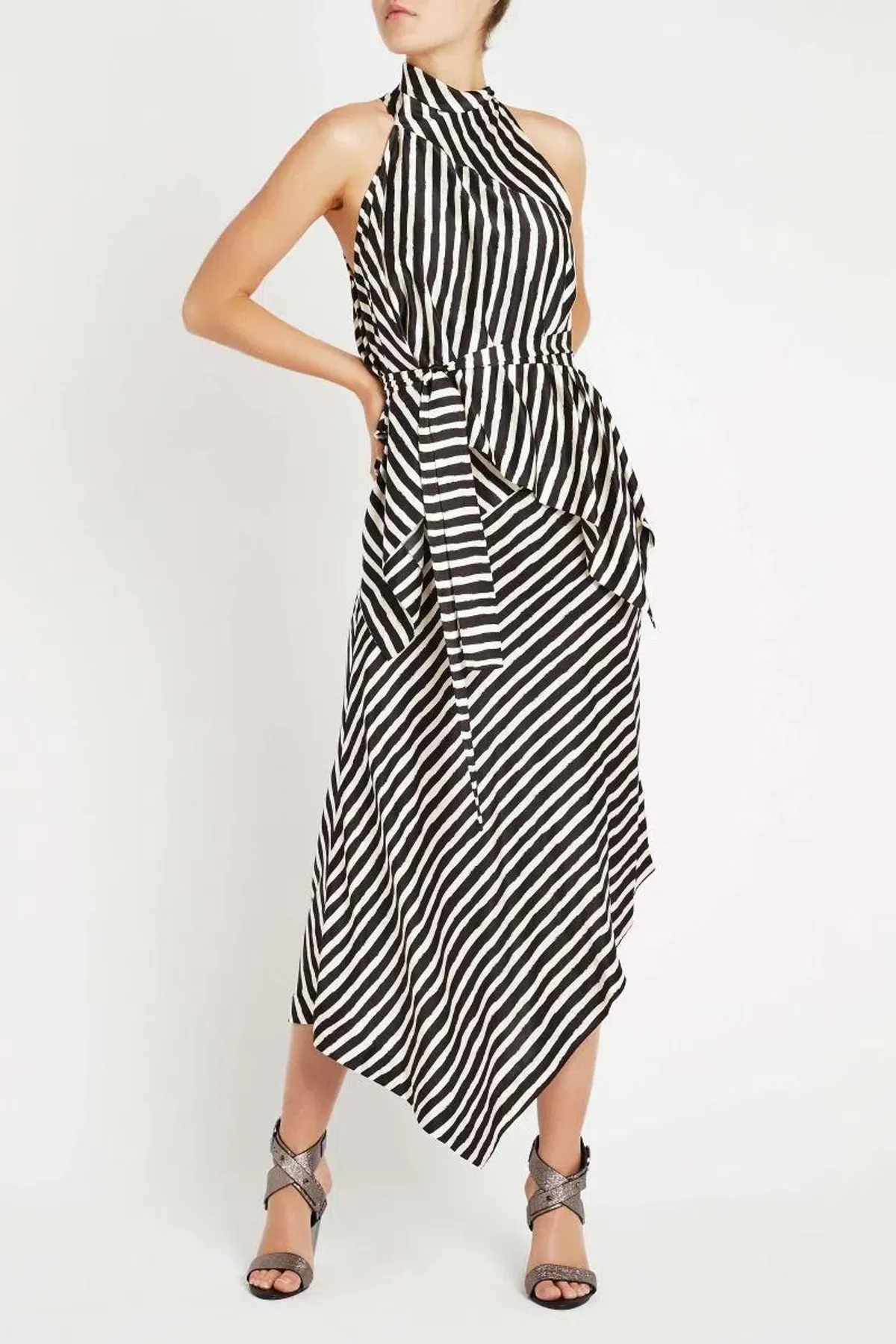 Sass & Bide Palais Stripe Midi Dress Print Size 14 - Image 4