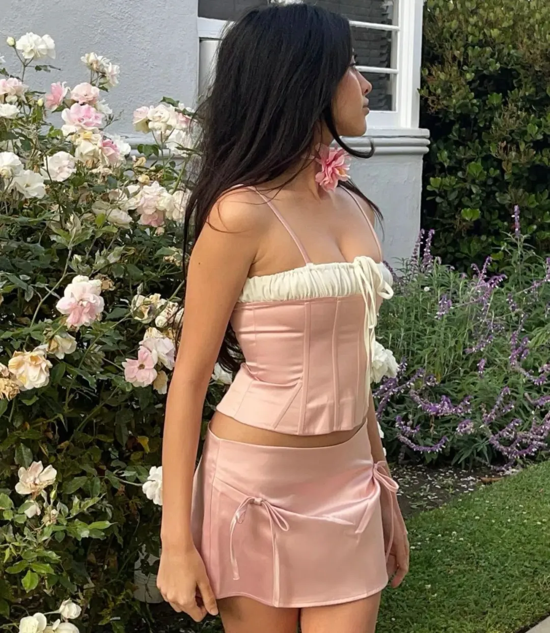 With Jean Sylvie Corset Top & Serena Mini Skirt Set Pink Size XS / AU 6 for rent on The Volte - main image