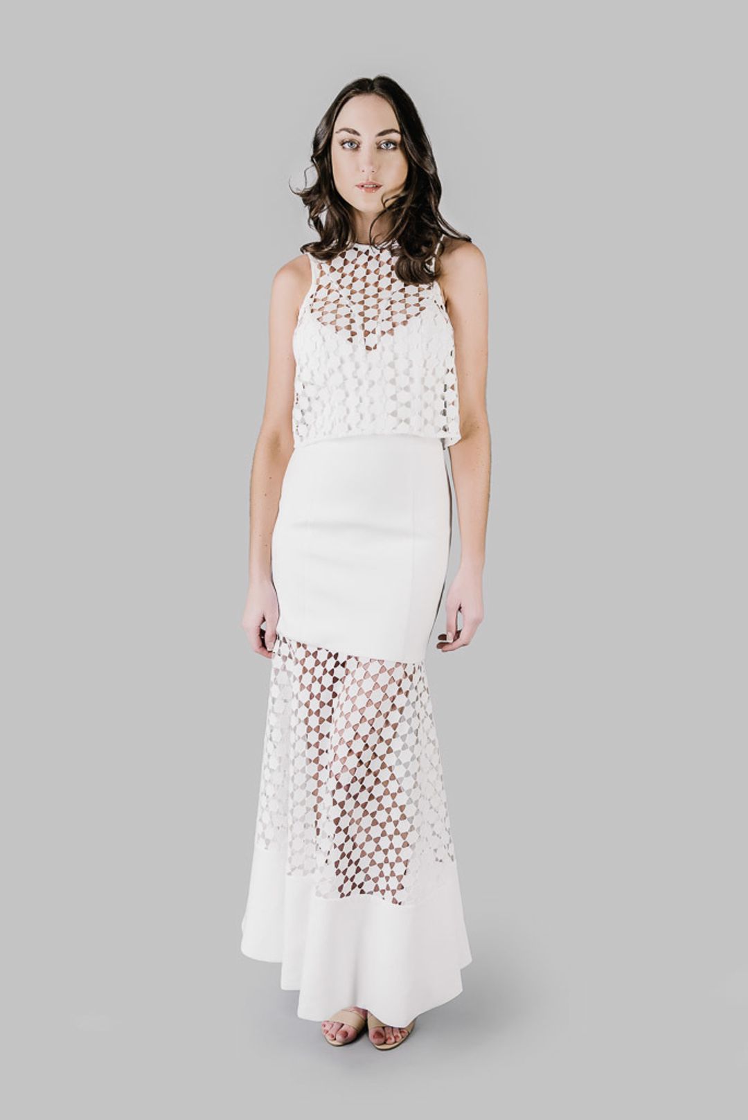 Nicholas Geo Lace Layered Gown White Size 8 for rent on The Volte - main image