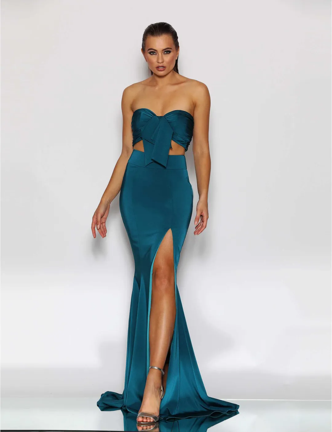 Jadore JX2043 Two Piece Dress Teal Size 4 for rent on The Volte - main image