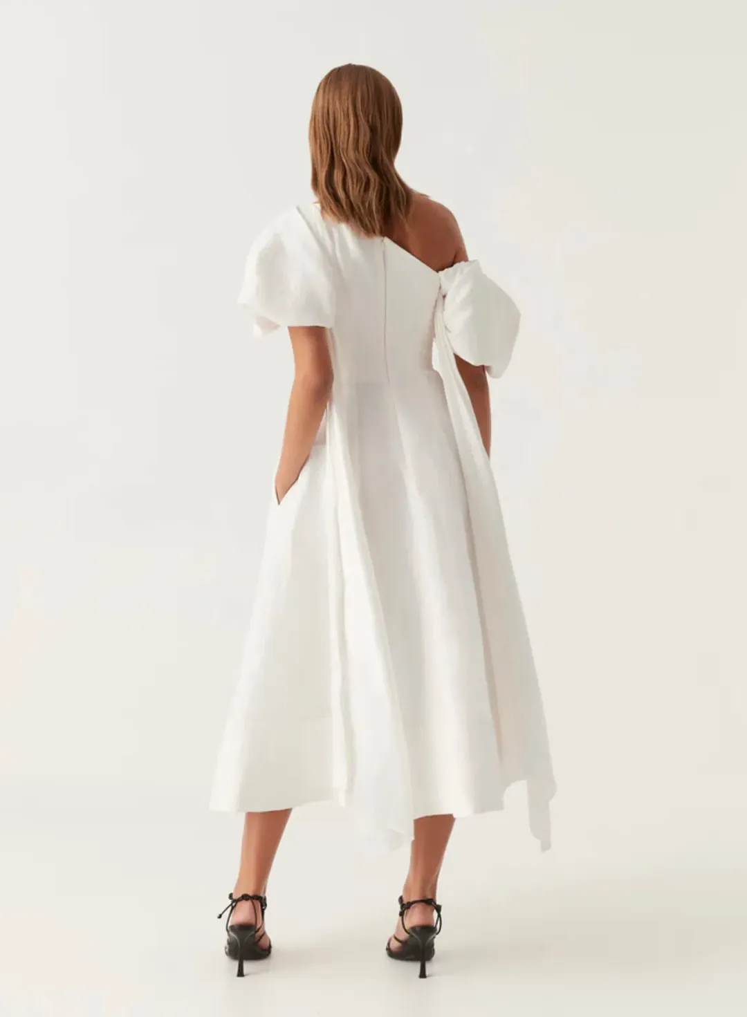 Aje Arista Tulip Sleeve Midi Dress Ivory Size 14  for rent on The Volte - main image