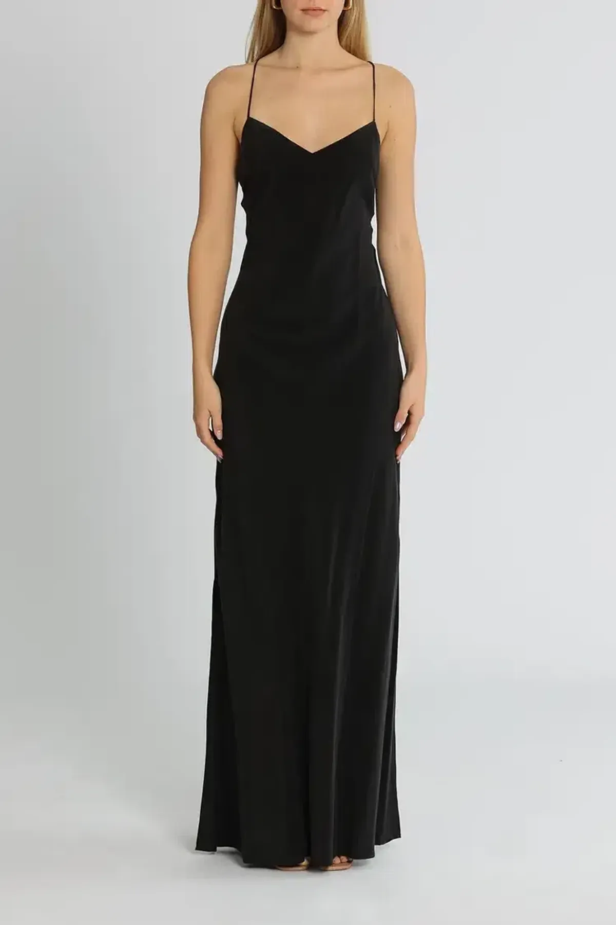 St Agni Bias Cut Silk Dress in Black Size 8 - Image 2