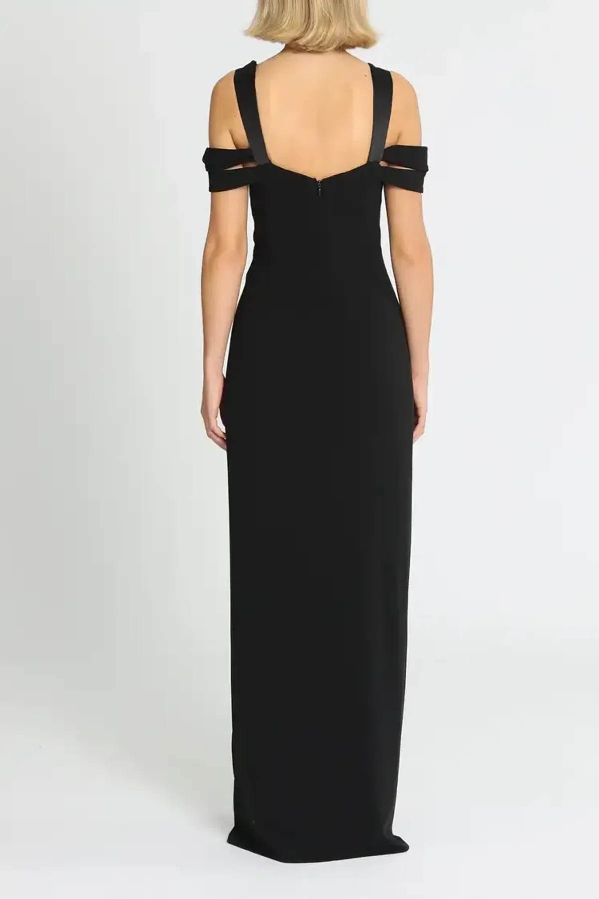 Halston Heritage Cold Shoulder Fitted Gown in Black Size 14 - Image 4
