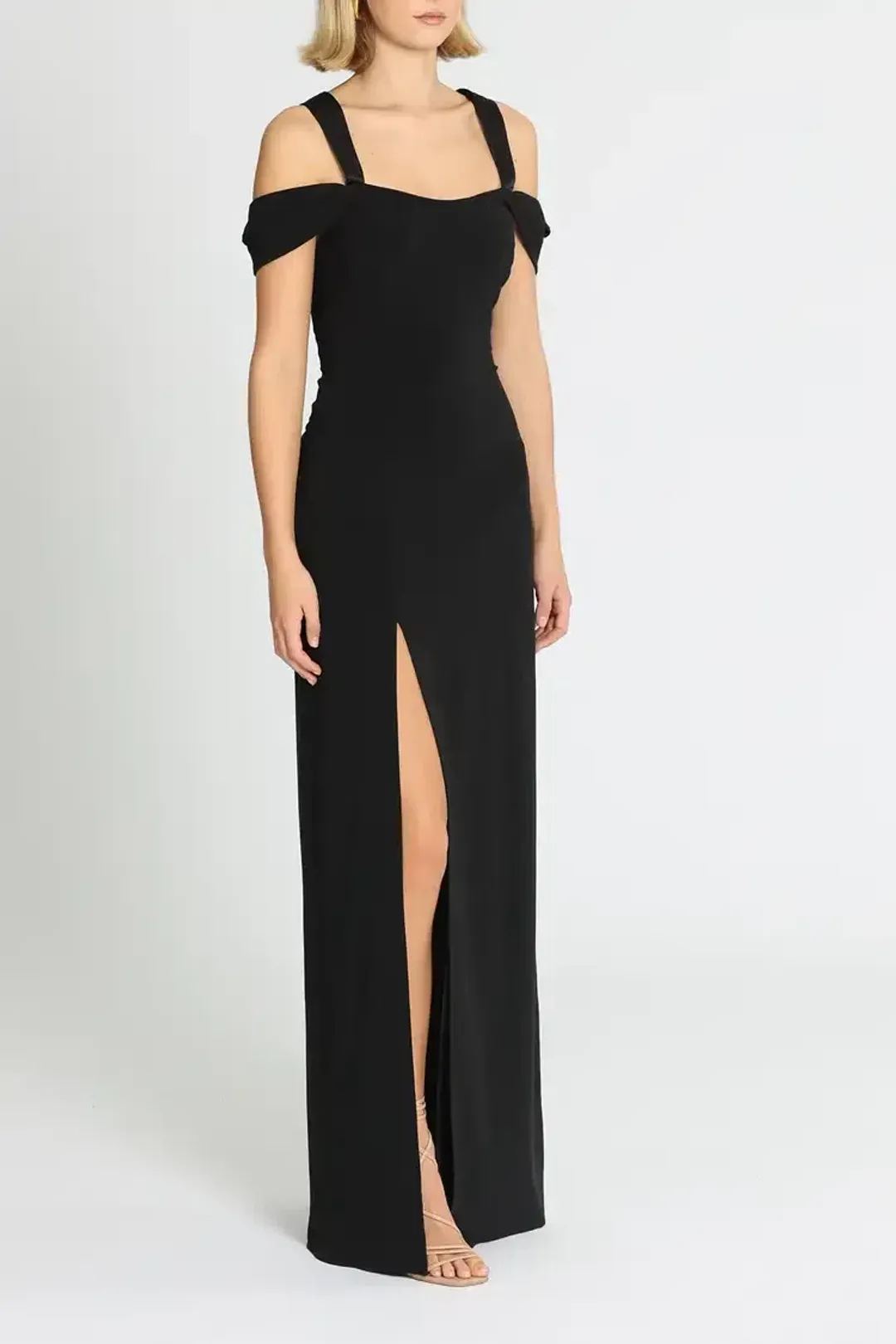 Halston Heritage Cold Shoulder Fitted Gown in Black Size 14 for rent on The Volte - main image