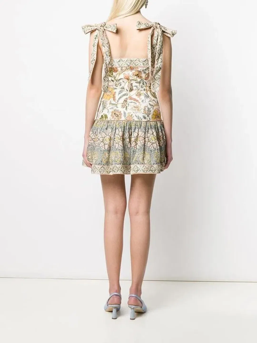 Zimmermann Edie Tie Mini Dress Cream Paisley Size 6 for rent on The Volte - main image