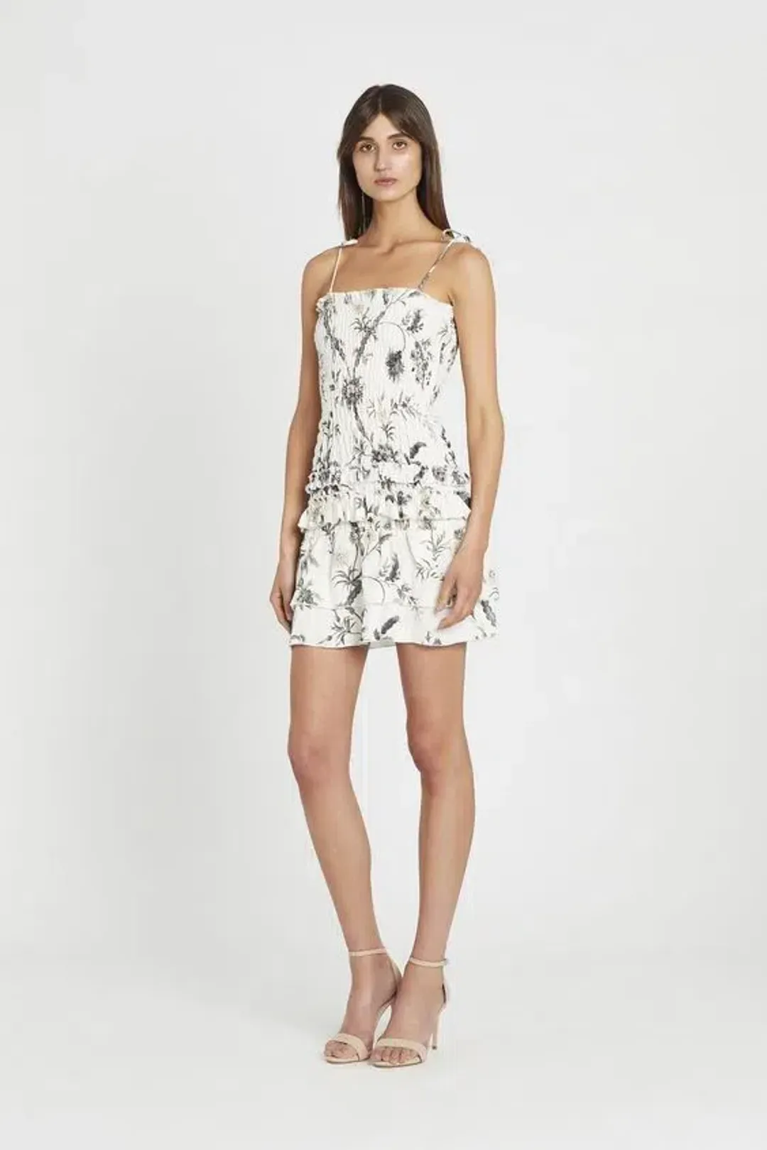 Sir the Label Mariele Ruched Mini Dress White Print Size AU 6 for rent on The Volte - main image
