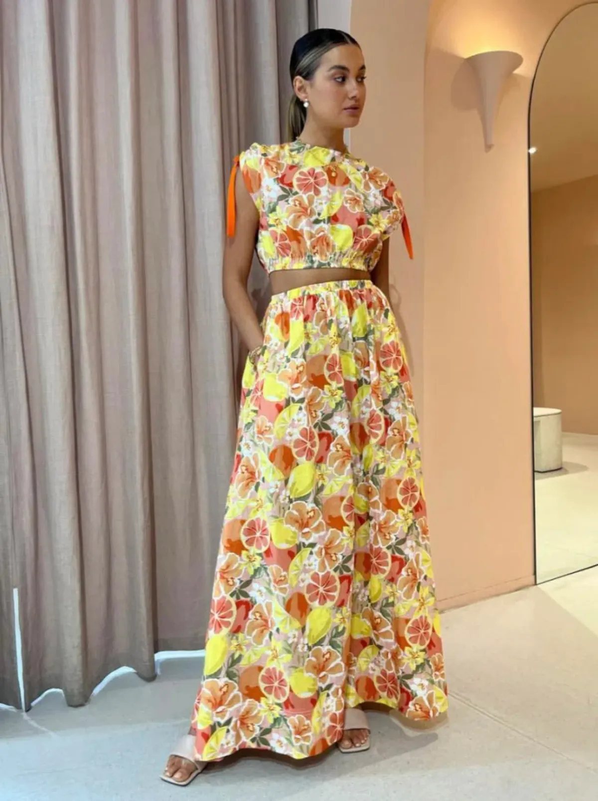 By Nicola Ahoy Top and Skirt Set in Citrus Print Size 8 - Image 4