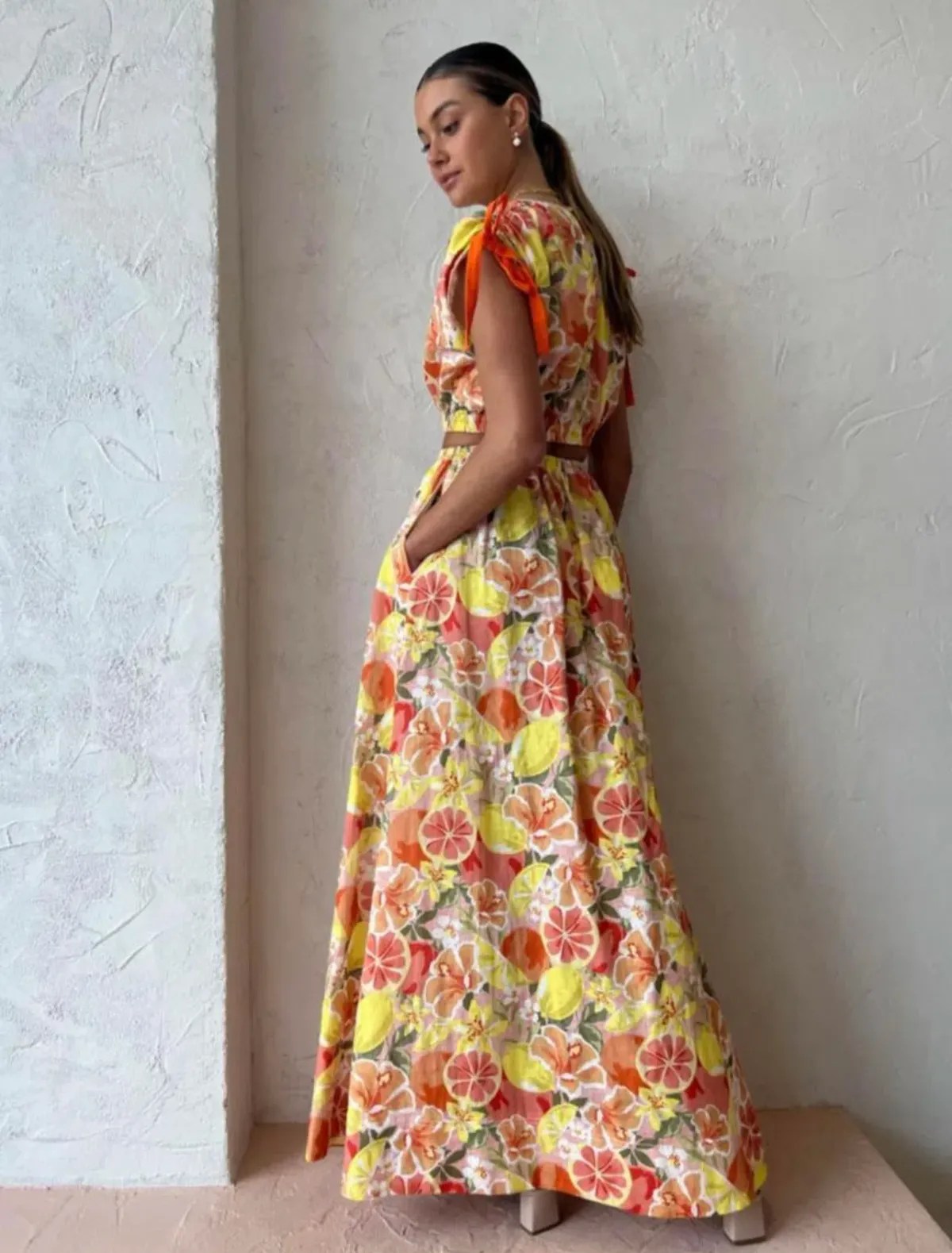 By Nicola Ahoy Top and Skirt Set in Citrus Print Size 8 - Image 1