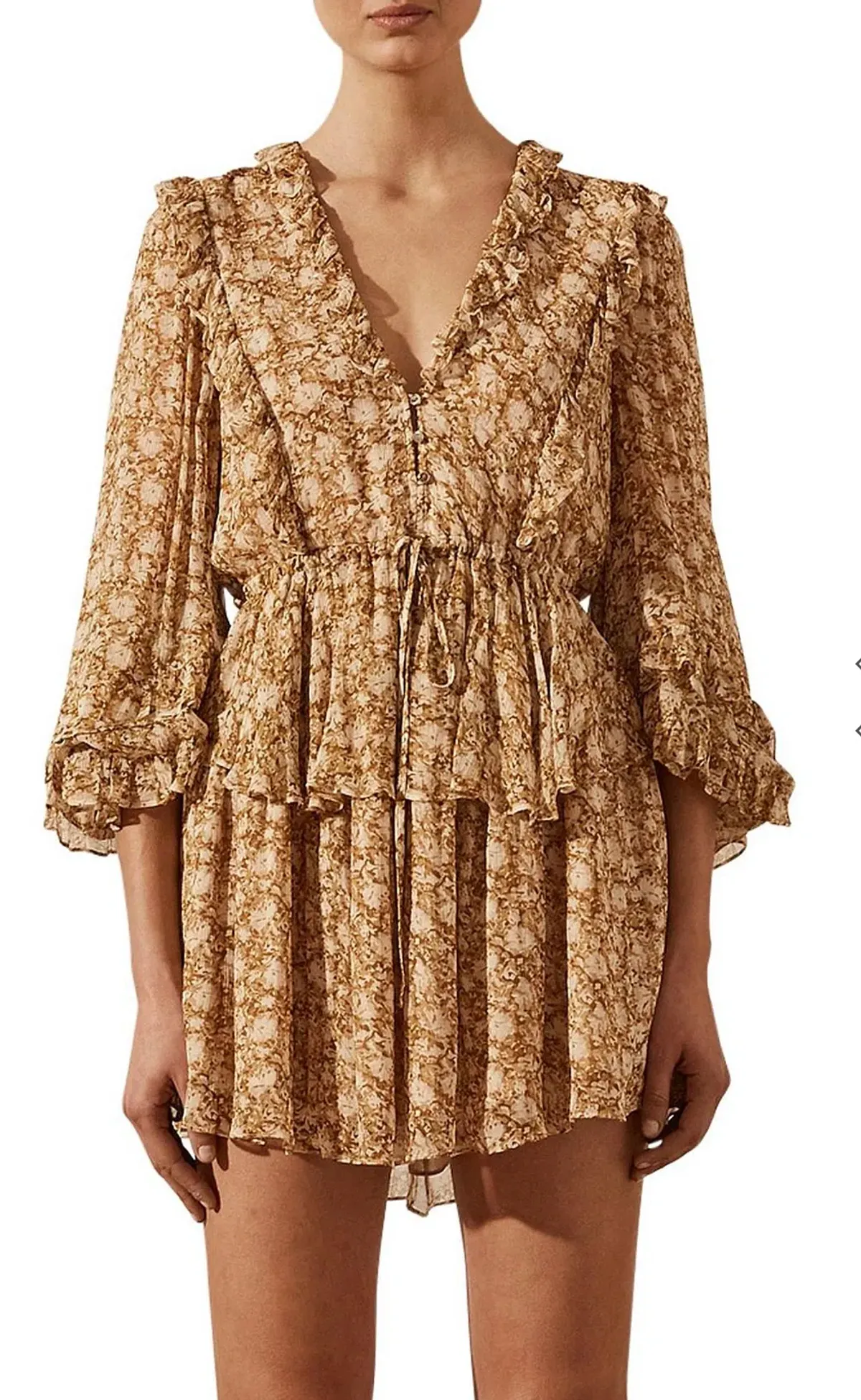 Shona Joy Julia Balloon Sleeve Drawstring Mini Dress Print Size 8 - Image 2