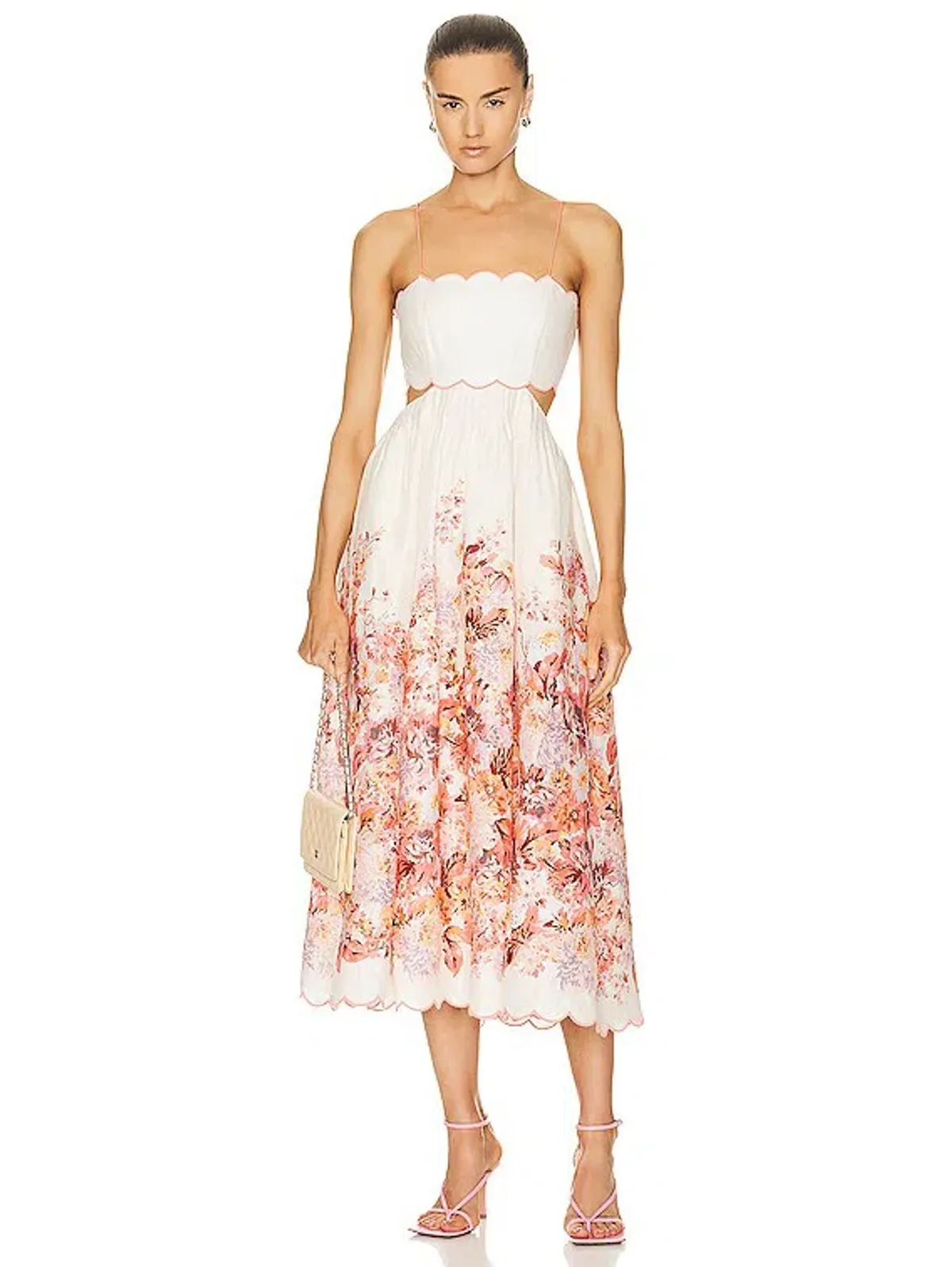 Zimmermann The Devi Scallop Midi Dress in Cream Floral Size 0 /Au 8 - Image 2