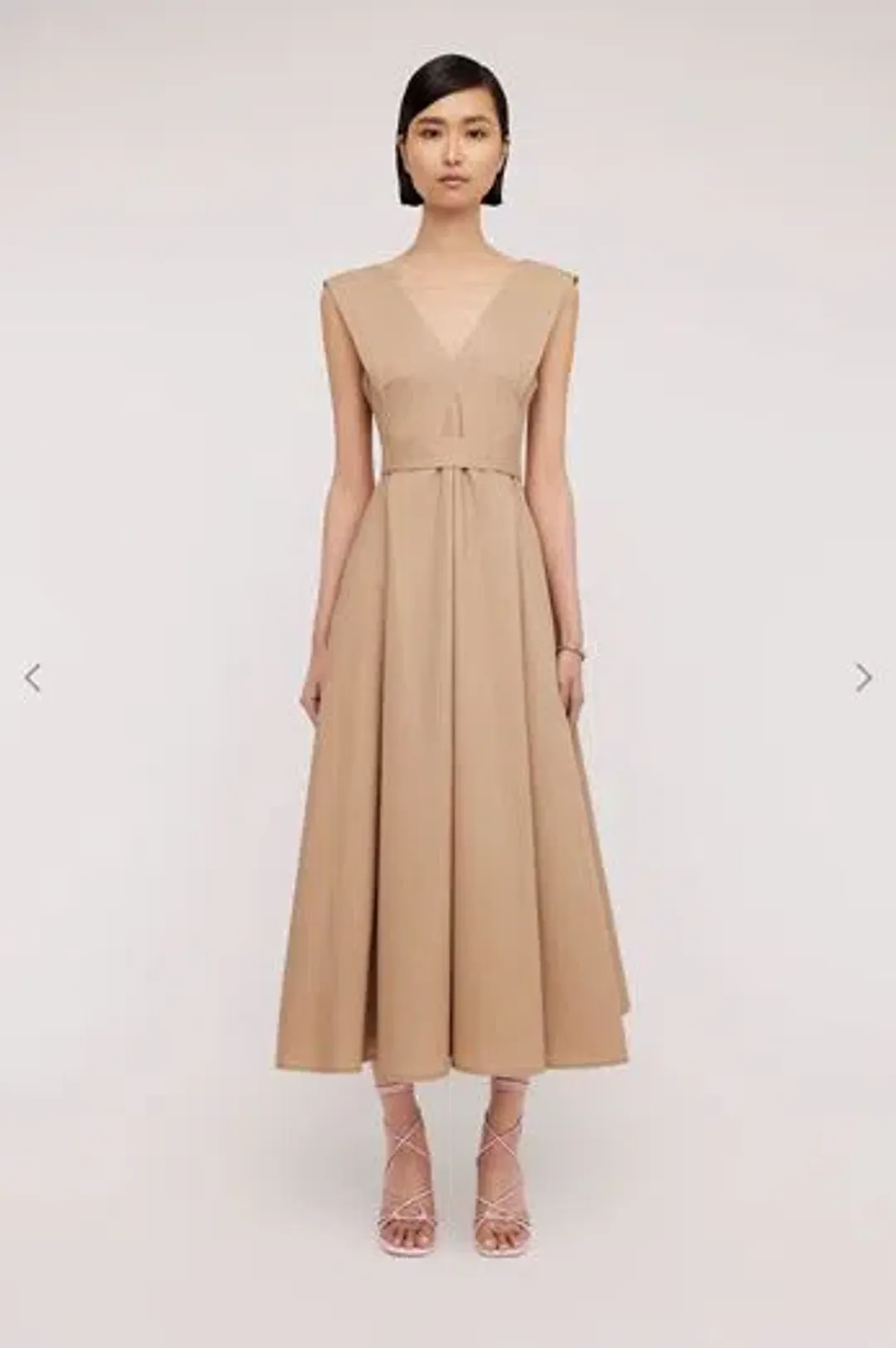 Scanlan Theodore Parachute Panelled A-Line Midi Dress Camel Size 8 for rent on The Volte - main image