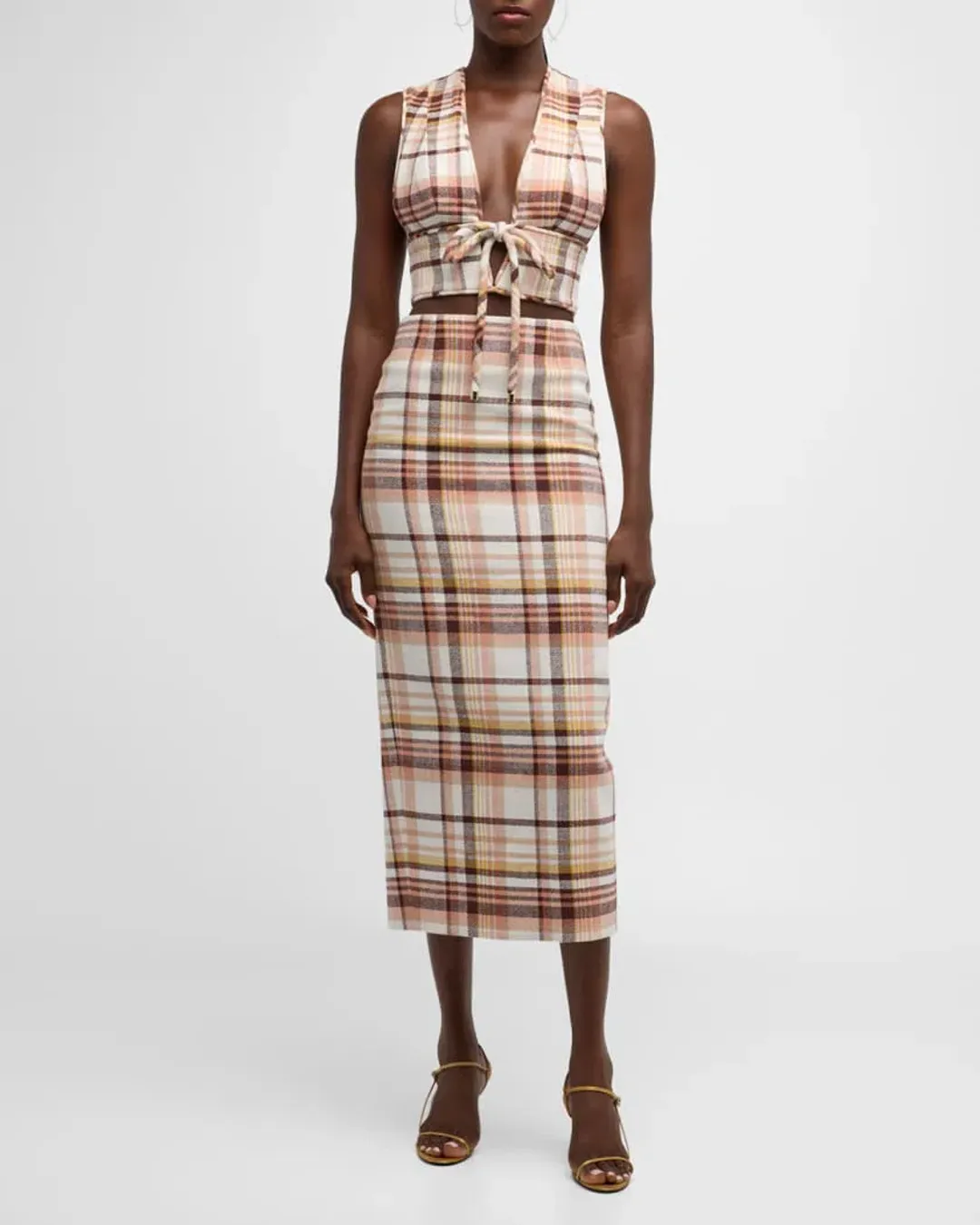 Zimmermann The Matchmaker Check Bow Bodice and Pencil Skirt in Cream Size 1/Au 10  for rent on The Volte - main image