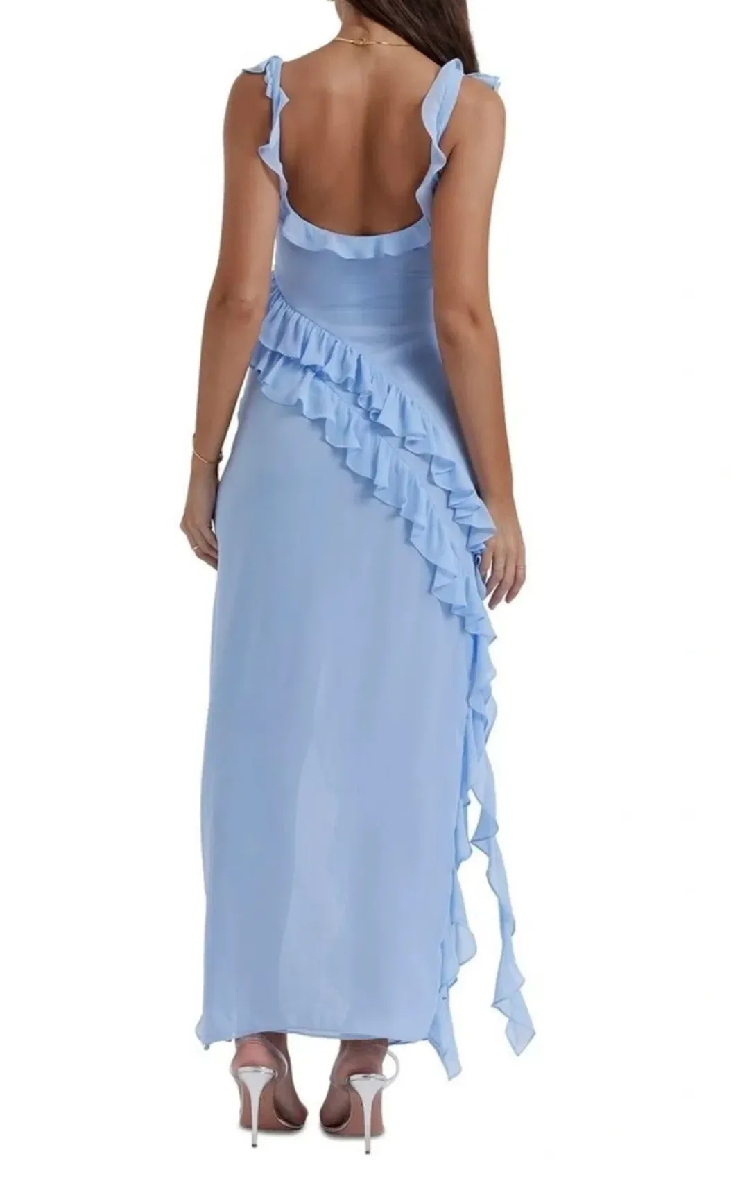 House of CB Ariela Ruffle Dress Blue Size 6  for rent on The Volte - main image