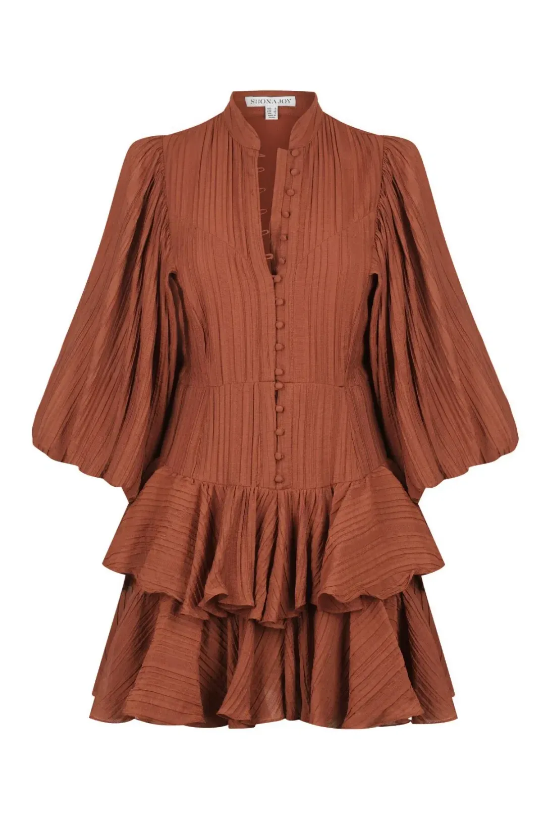 Shona Joy Mila Balloon Sleeve Frill Mini Dress Paprika Size 10 for rent on The Volte - main image