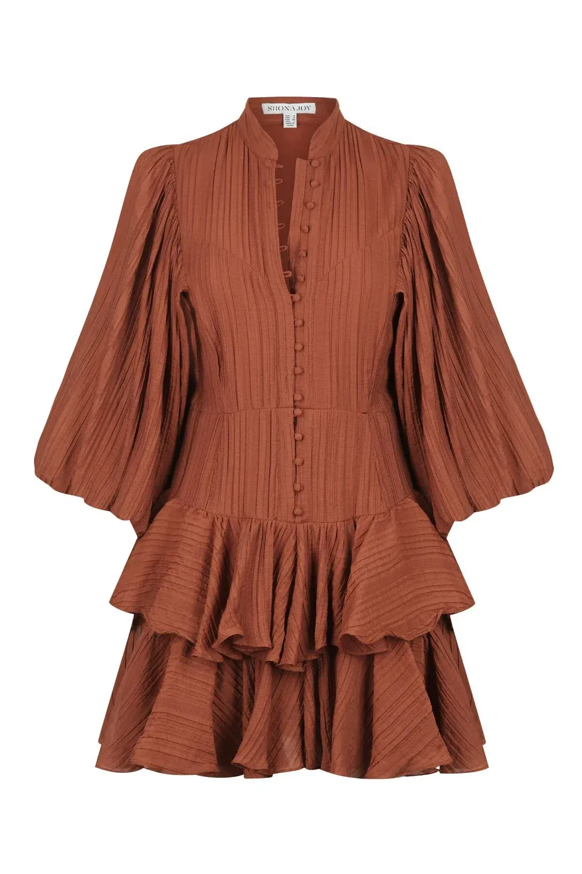 Shona Joy Mila Balloon Sleeve Frill Mini Dress Paprika Size 10 - Image 1