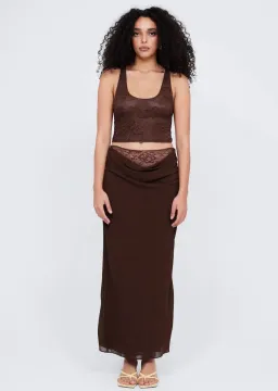 Benni Valentino Lace Top and Lace Insert Skirt Set Brown Size 8 for rent on The Volte - image 1