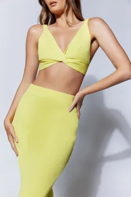 Meshki Kaesha Twist Front Knit Top and Knit Split Midi Skirt Set Yellow Size XS / AU 6 for rent on The Volte - image 1