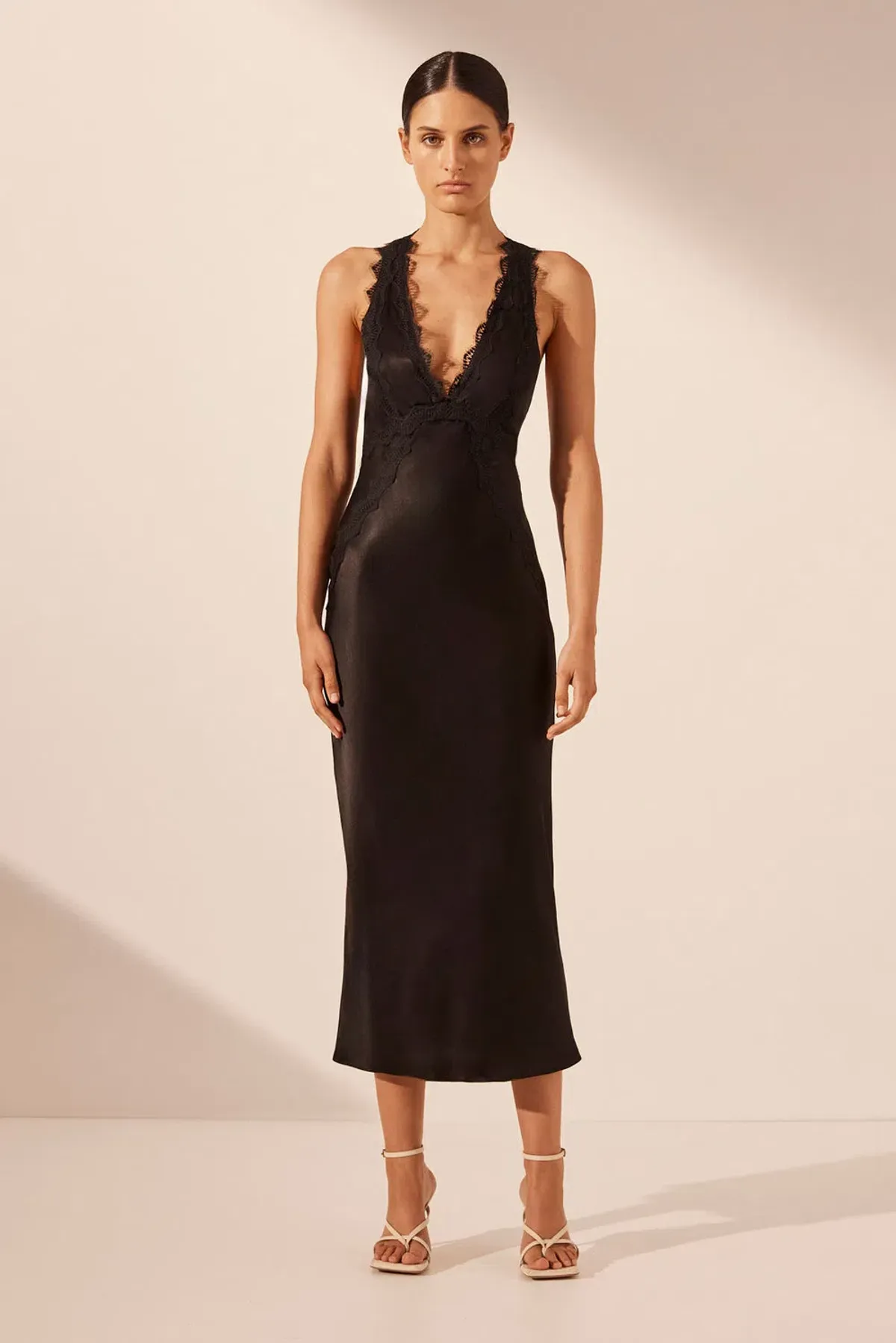 Shona Joy Camille Lace Cross Back Midi Dress in Black Size XS / AU 6 - Image 1