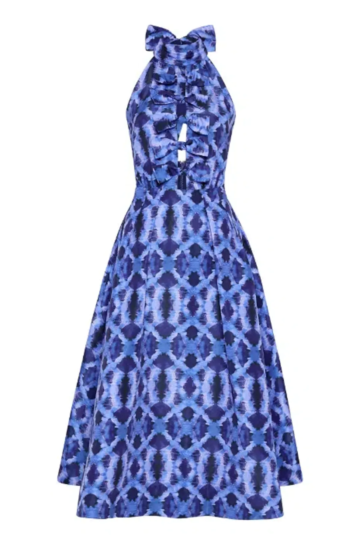 Rebecca Vallance Shiloh Halter Midi Dress Blue Print Size 14 - Image 1