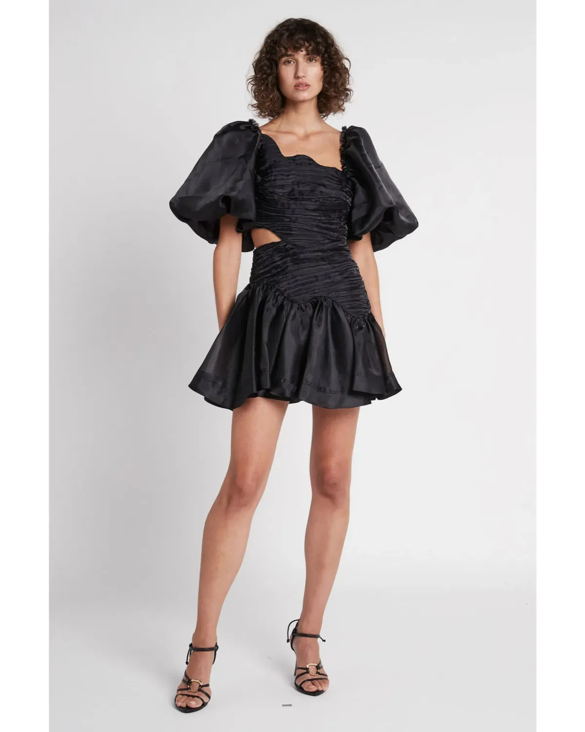 Aje Joan Asymmetric Puff Sleeve Mini Dress Black Size AU 10 - Image 2