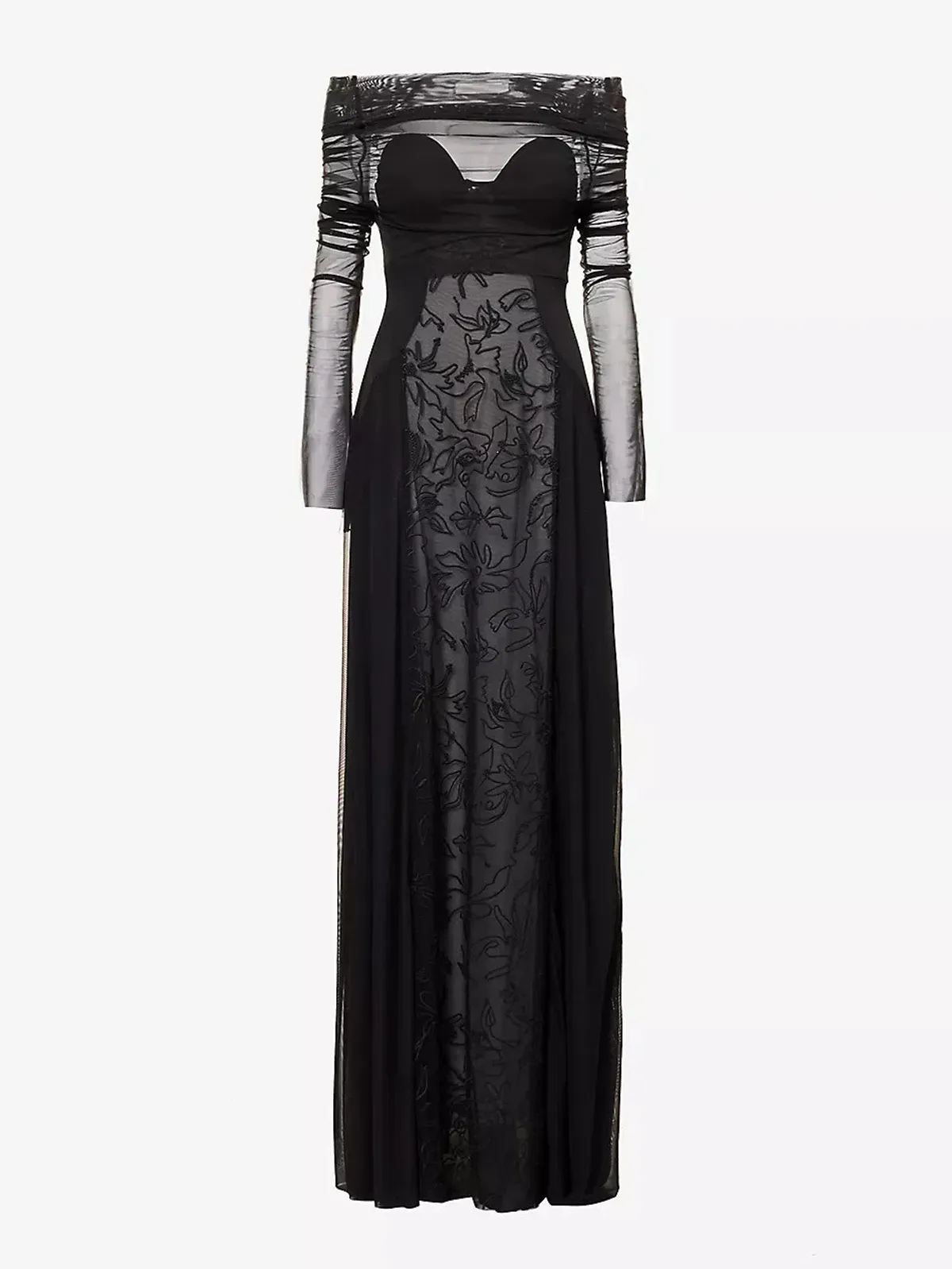Camilla & Marc Nolana Semi Sheer Full Length Evening Dress Black Size 14 - Image 4