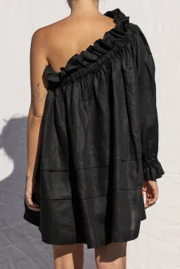 Shop Louee Thea One Shoulder Mini Dress Black One Size  for rent on The Volte - image 3