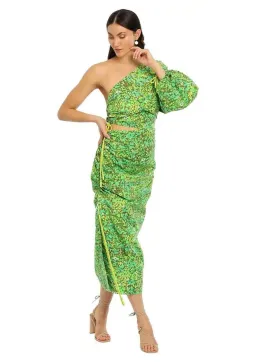 Alemais Phyllis Asymmetric Midi Dress in Green Floral Size 6 for rent on The Volte - image 1