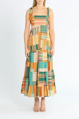 Alemais Sloane Tiered Midi Dress in Multi Stripe Size 8 for rent on The Volte - image 1